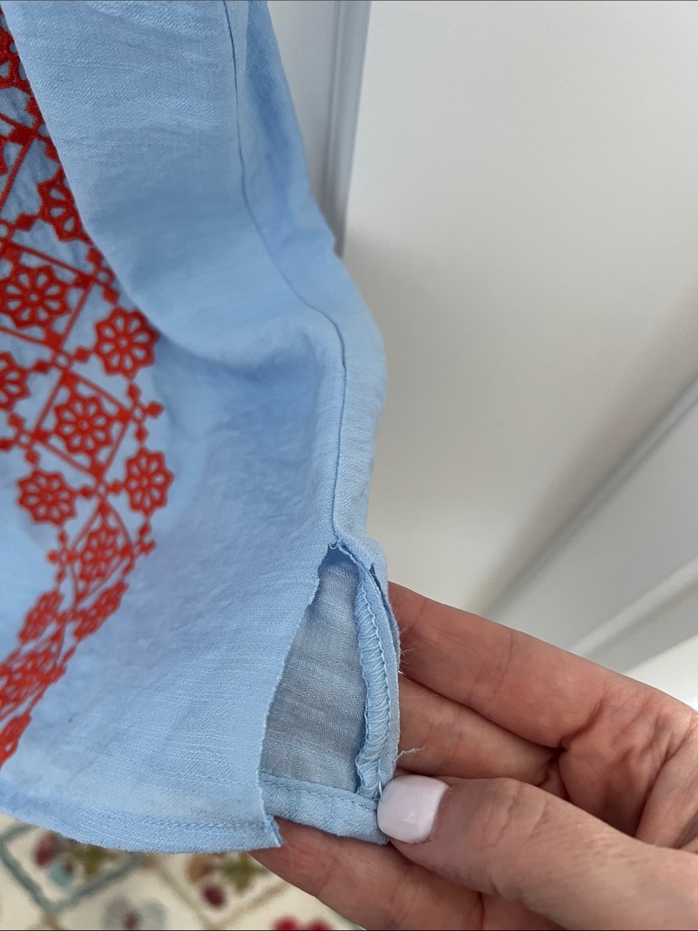 THML Light Blue Embroidered Flutter Sleeve Blouse Size Large - Picture 9 of 9